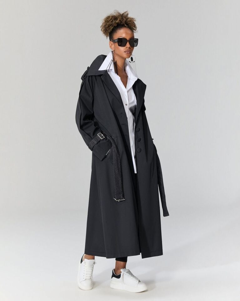 Spor Kesim Siyah Trenç