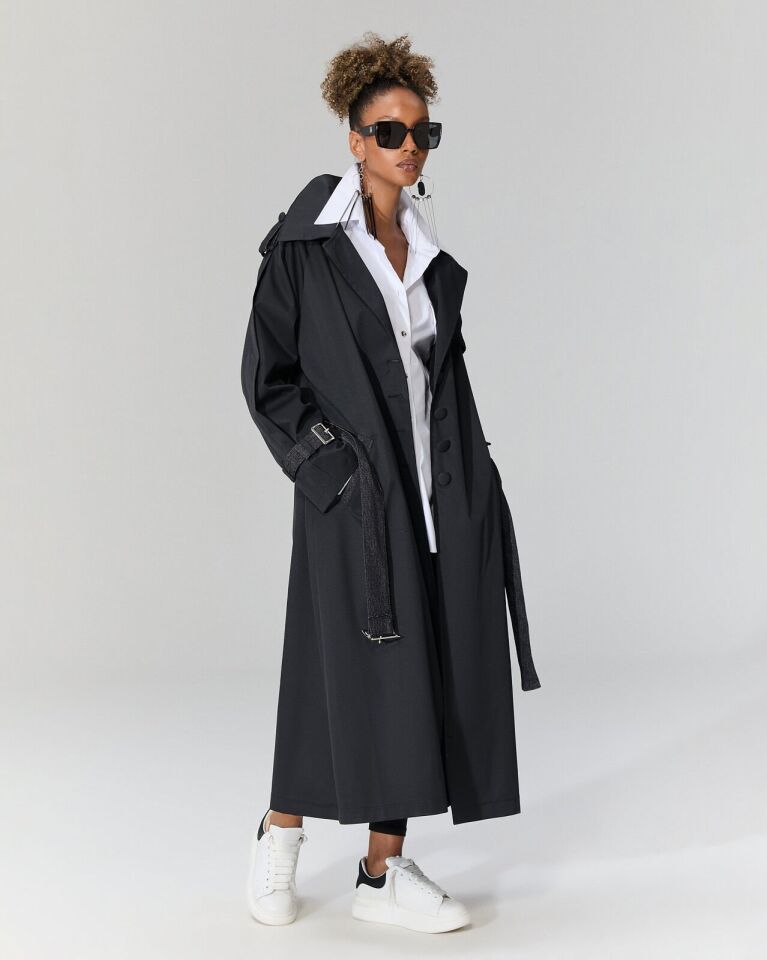 Spor Kesim Siyah Trenç