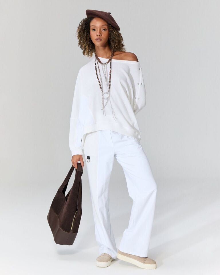 Salaş kesim zımba detaylı pantolon