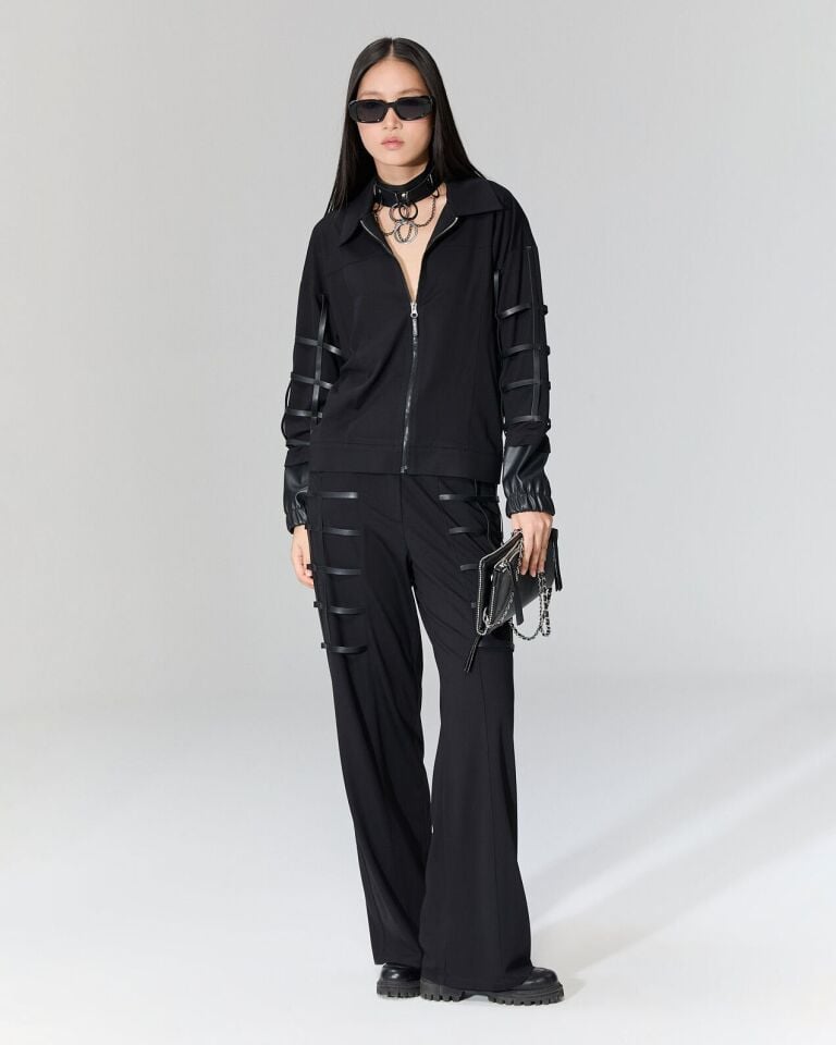 Deri şerit detaylı önü fermuarlı üst ceket