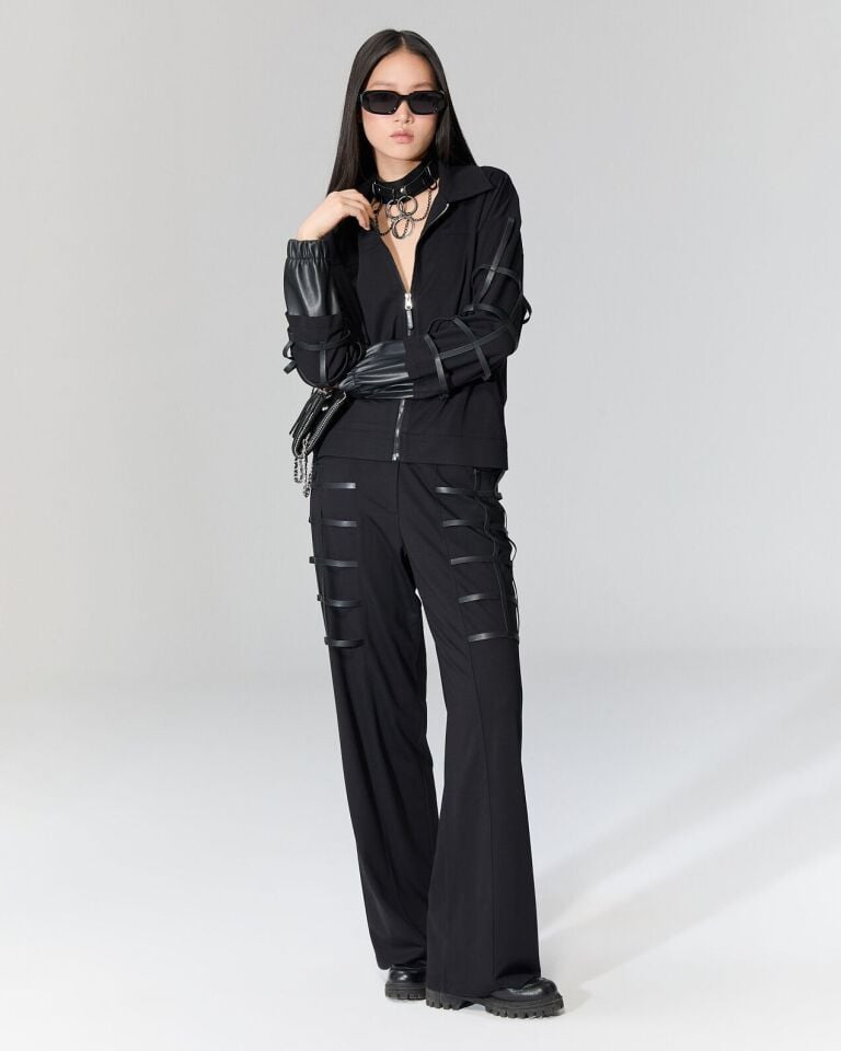 Deri Şerit Detaylı Pantolon