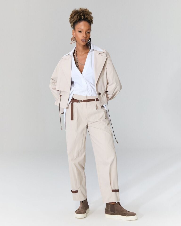 Şerit Detaylı Pantolon (Bej)