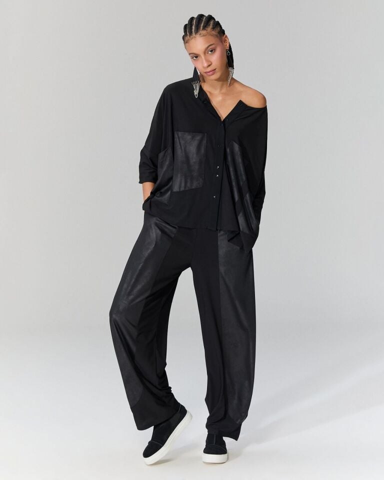 Deri Cep Detaylı Bluz