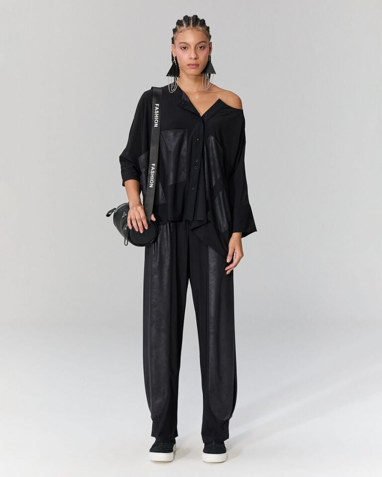 Deri Cep Detaylı Salaş Pantolon