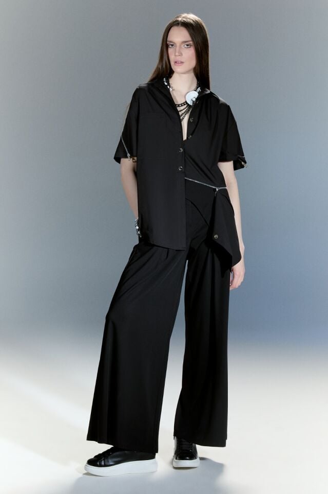 Fermuar Detaylı Tasarım gömlek (siyah)